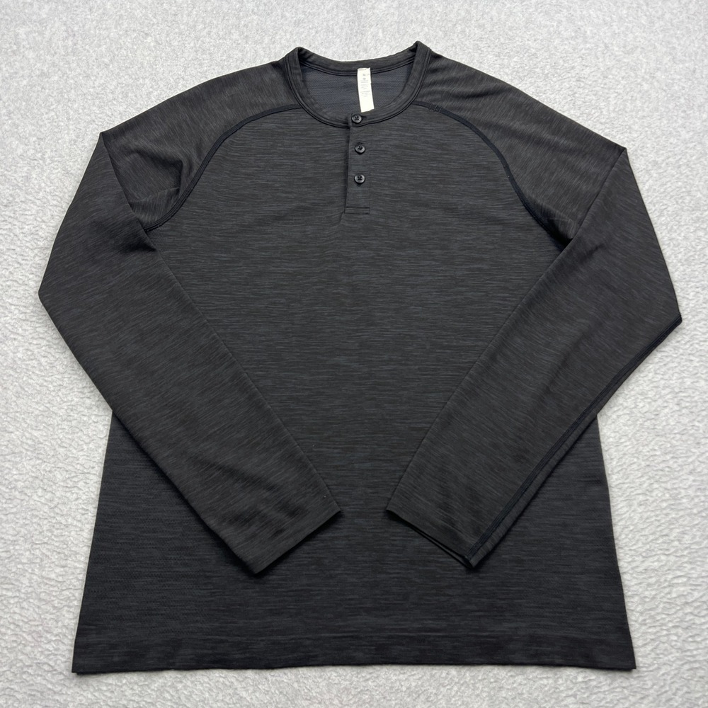 Lululemon Metal Vent Tech Henley Shirt Mens Medium Black Long Sleeve Tee M3D54S